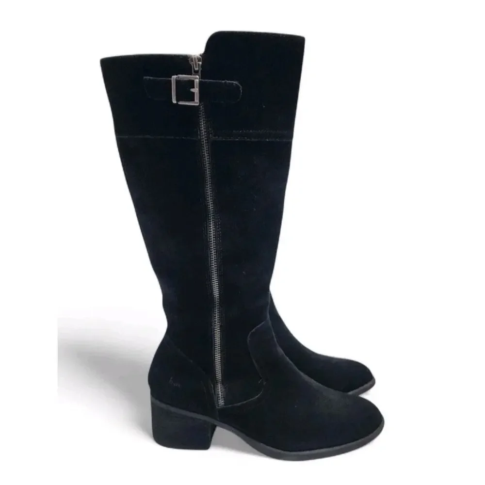 Born Fannar Suede Black Women's Size 9.5 M Tall Knee High Side Zip Riding Boots